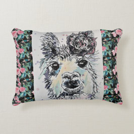 Niedliche Alpacca Llama Rose Aquarellfarben Akzent Dekokissen