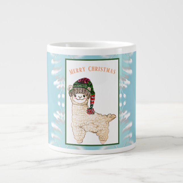 Niedliche Alpaka mit festlichem Hut Jumbo-Tasse (Vorderseite)