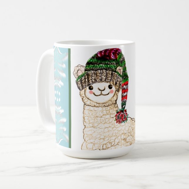 Niedliche Alpaka mit festlichem Hut Kaffeetasse (Vorderseite Links)