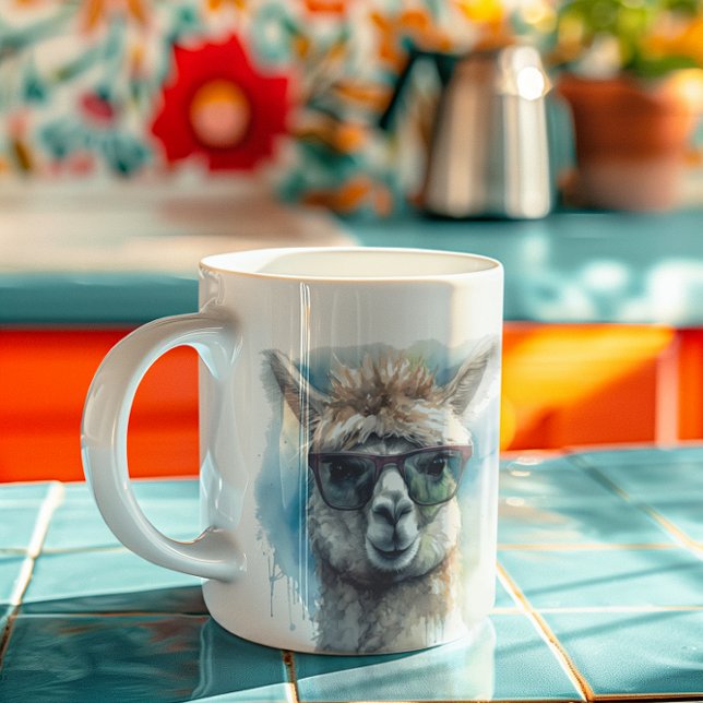 niedliche Alpaka mit Sonnenbrille Kaffeetasse (Von Creator hochgeladen)