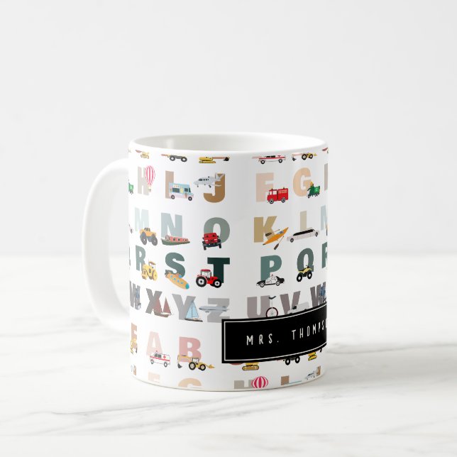 Niedliche Alphabet-ABC-LKW, Fahrzeuge Lehrergesche Kaffeetasse (Vorderseite Links)