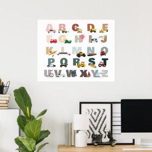Niedliche Alphabet-ABC-LKWs, Transportfahrzeuge Poster