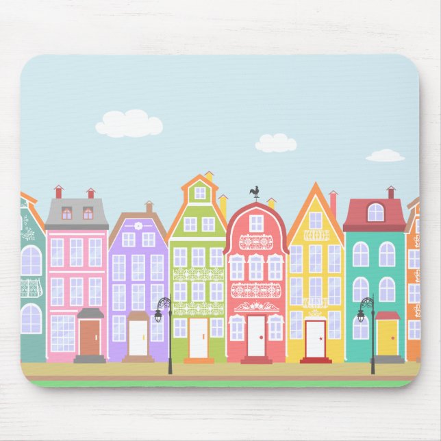 Niedliche Altstadt Cartoon Houses Mousepad (Vorne)