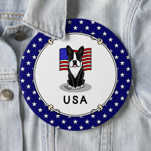 Niedliche amerikanische Flagge Boston Terrier Dog  Button