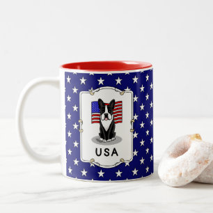 Niedliche amerikanische Flagge Boston Terrier Dog Zweifarbige Tasse