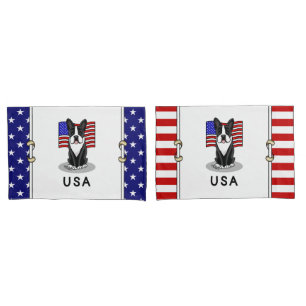 Niedliche amerikanische Flagge Boston Terrier - (s Kissenbezug