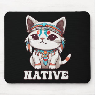 Niedliche amerikanische Indianerin Kawaii Katze Fr Mousepad