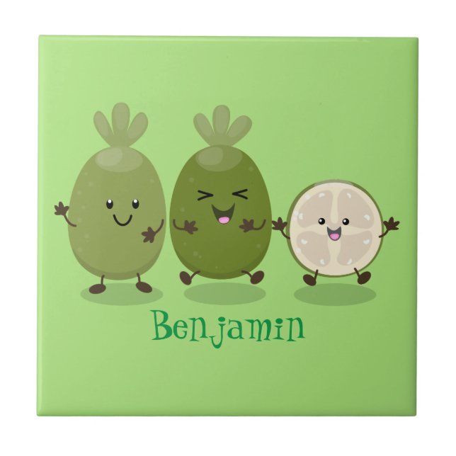 Niedliche Ananas guava feijoa Cartoon Illustration Fliese (Vorderseite)