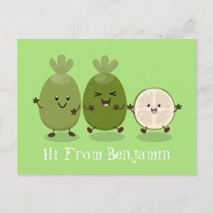 Niedliche Ananas guava feijoa Cartoon Illustration Postkarte