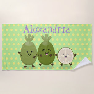 Niedliche Ananas guava feijoa Cartoon Illustration Strandtuch