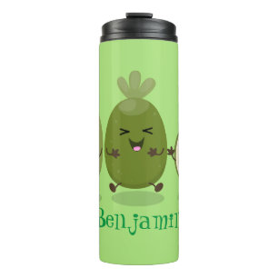 Niedliche Ananas guava feijoa Cartoon Illustration Thermosbecher