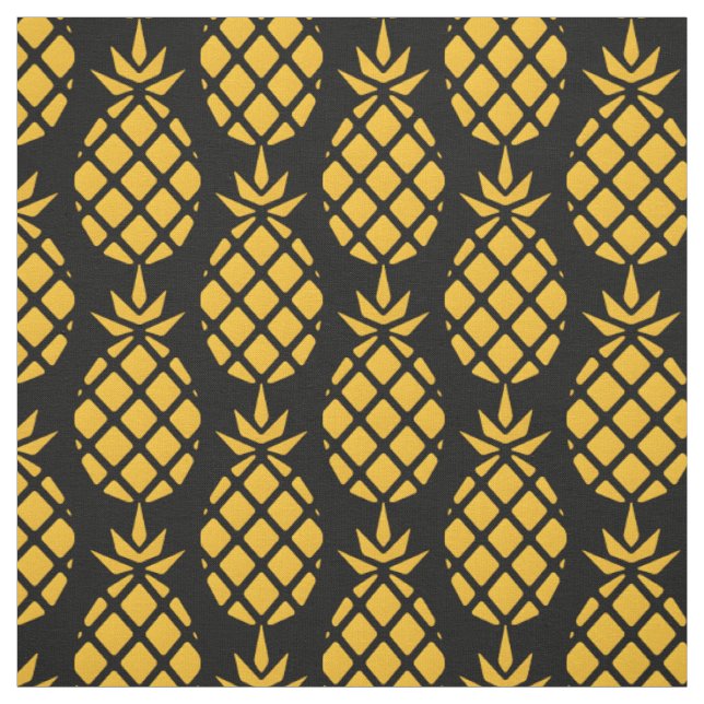 Niedliche Ananas mit schwarzem Hintergrund Stoff (Muster)