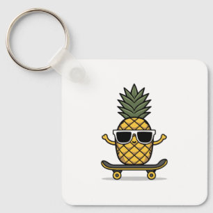 Niedliche Ananas mit Sonnenbrille auf einem Skateb Schlüsselanhänger