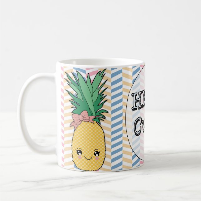 Niedliche Ananas Obst Kawaii Hallo Süsse Sommer Kaffeetasse (Links)