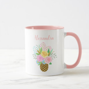 Niedliche Ananas Rose Bouquet Pink Tasse