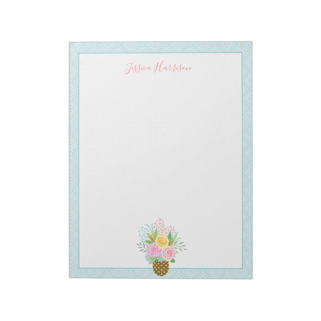 Niedliche Ananas Rose Bouquet Pink Türkis Big Notizblock (Rotiert)
