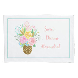 Niedliche Ananas Rose Bouquet Pink Türkis Kissenbezug