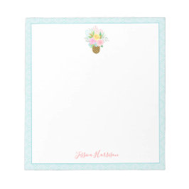 Niedliche Ananas Rose Bouquet Pink Türkis Notizblock