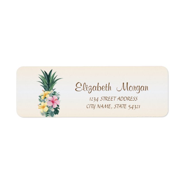 Niedliche Ananas, tropische Blume, Adressetikett (Vorne)