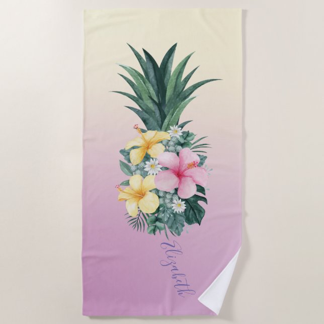 Niedliche Ananas Tropische Blume, Ombre Strandtuch (Vorderseite)