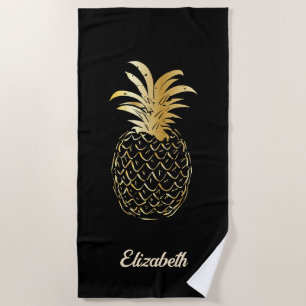 Niedliche Ananas und Girly Gold - Personalisiert Strandtuch