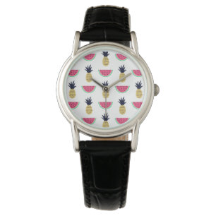 Niedliche Ananas & Watermelon Doodle Muster Armbanduhr
