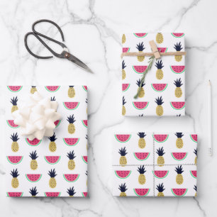 Niedliche Ananas & Watermelon Doodle Muster Geschenkpapier Set