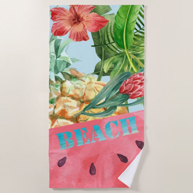 Niedliche Ananas Watermelon Hibiskus Palm Blätter Strandtuch (Vorderseite)