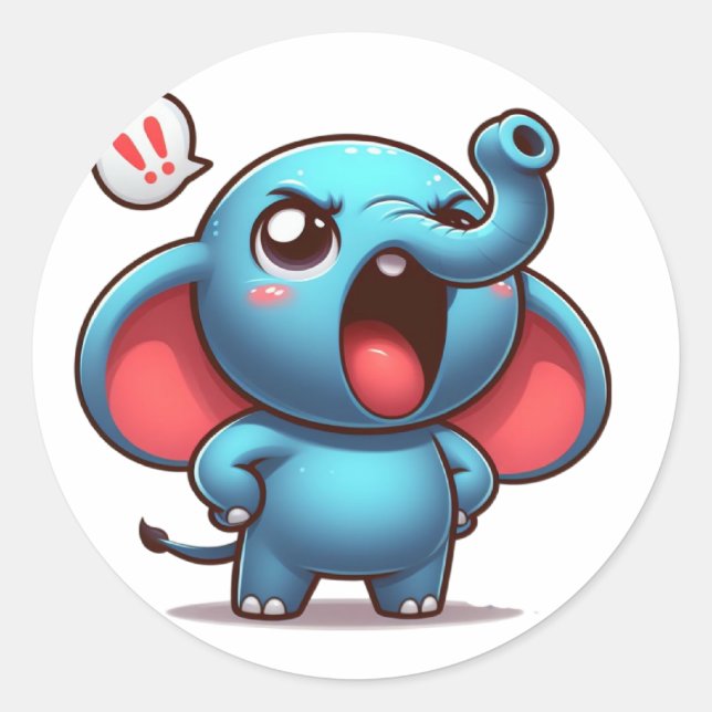 Niedliche Angry Elephant Runder Aufkleber (Vorderseite)