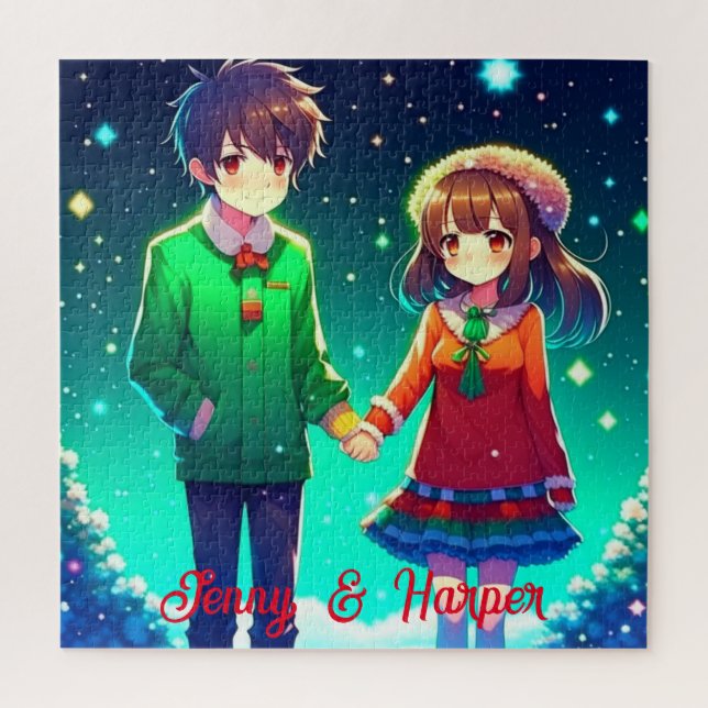 Niedliche Anime Couple Holding Hands Personalisier (Vertikal)