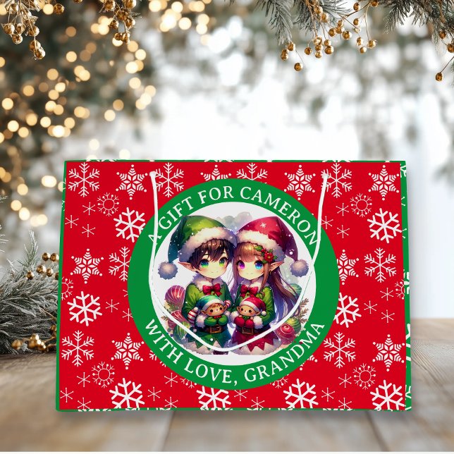 Niedliche Anime Elves Weihnachten Personalisiert Große Geschenktüte (Von Creator hochgeladen)