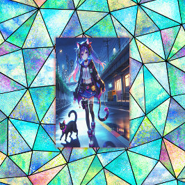 Niedliche Anime Gamer Girl & Cat | Extra groß Leinwanddruck