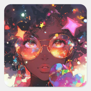 Niedliche Anime Girl American Art Quadratischer Aufkleber