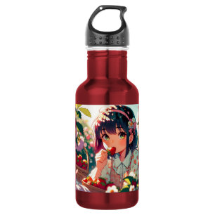 Niedliche Anime Girl Eating Erdbeeren   Sommertag Edelstahlflasche