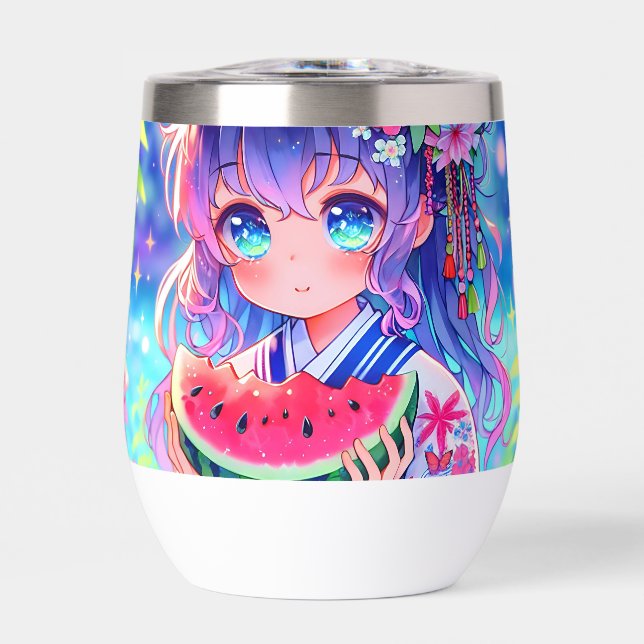 Niedliche Anime Girl Eating Watermelon (Vorderseite)