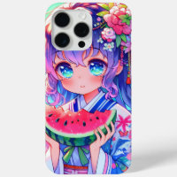 Niedliche Anime Girl Eating Watermelon