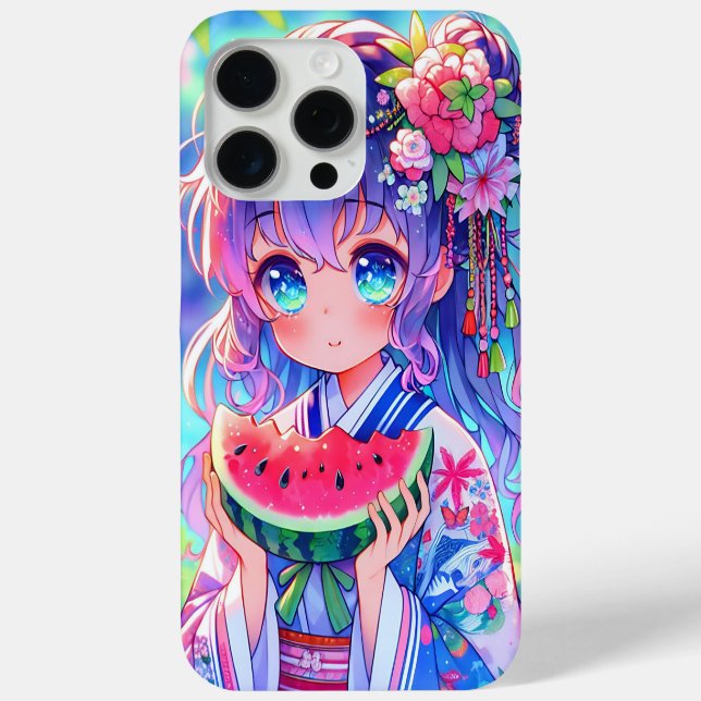 Niedliche Anime Girl Eating Watermelon Case-Mate iPhone Hülle (Rückseite)