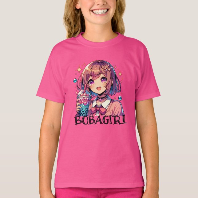 Niedliche Anime Girl Holding Bubble Tee (Vorderseite)
