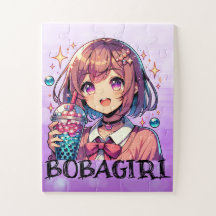 Niedliche Anime Girl Holding Bubble Tee Personalis