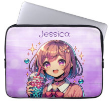 Niedliche Anime Girl Holding Bubble Tee Personalis