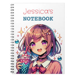 Niedliche Anime Girl Holding Bubble Tee Personalis Notizblock