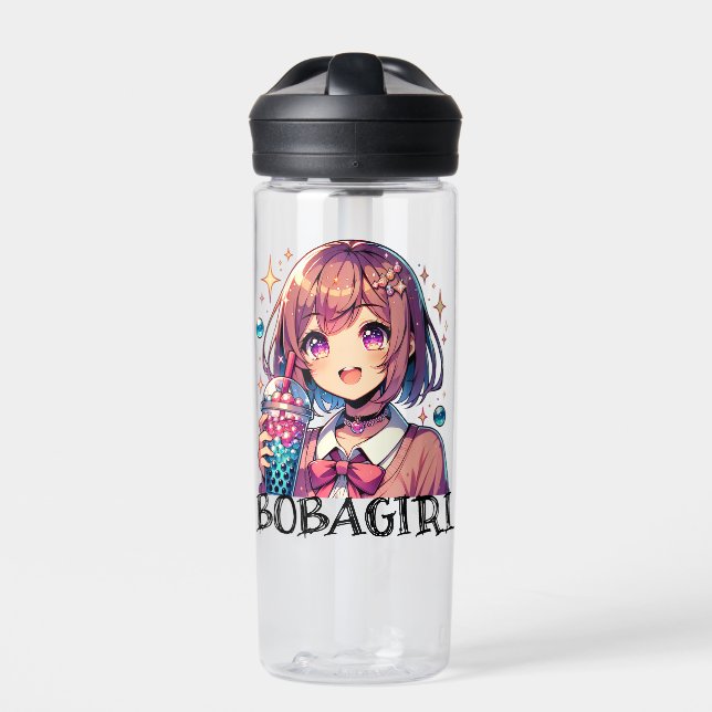 Niedliche Anime Girl Holding Bubble Tee Trinkflasche (Vorderseite)