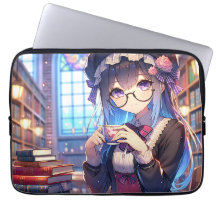 Niedliche Anime Girl in Glasses Reading