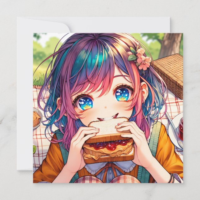 Niedliche Anime Girl isst einen Erdnussbutter und  (Vorderseite)