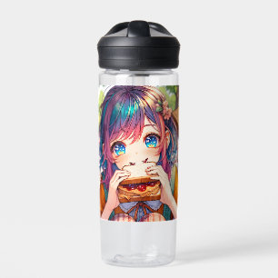 Niedliche Anime Girl isst einen Erdnussbutter und  Trinkflasche