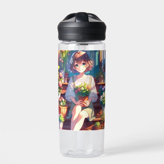 Niedliche Anime Girl mit einer Personalisierten Pf Trinkflasche (Vorderseite)