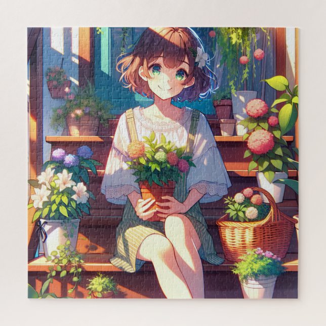 Niedliche Anime Girl mit einer Pflanze (Vertikal)