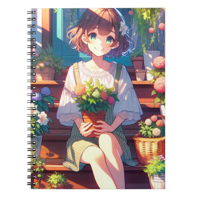 Niedliche Anime Girl mit einer Pflanze Notizblock (Vorderseite)
