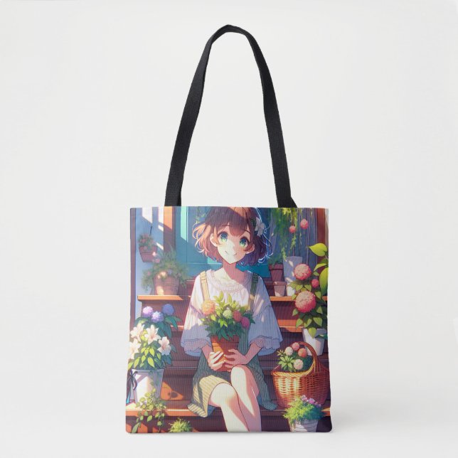 Niedliche Anime Girl mit einer Pflanze Tasche (Vorderseite)