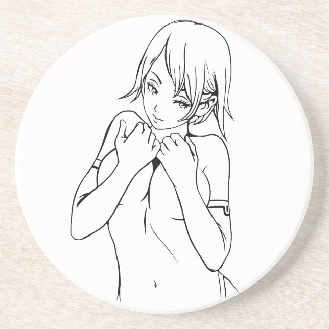 Niedliche Anime Girl, schwarz Untersetzer (Vorne)